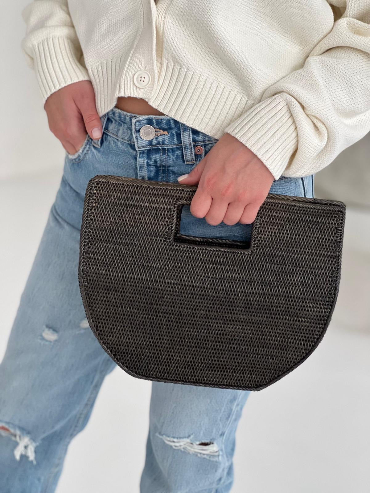 Handcrafted Rattan Clutch - Black