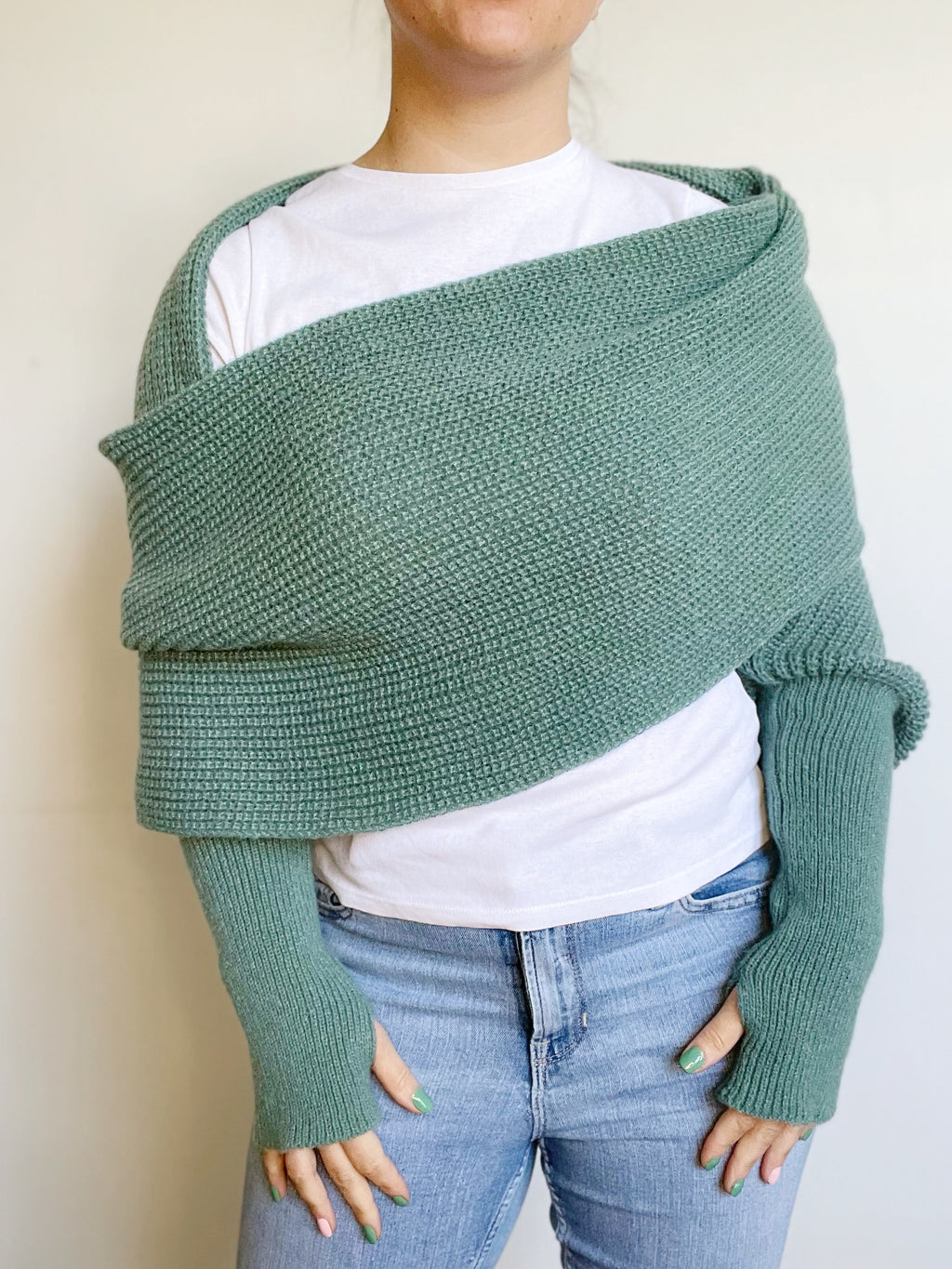 Brushed scarf with thum holes - Aurora green