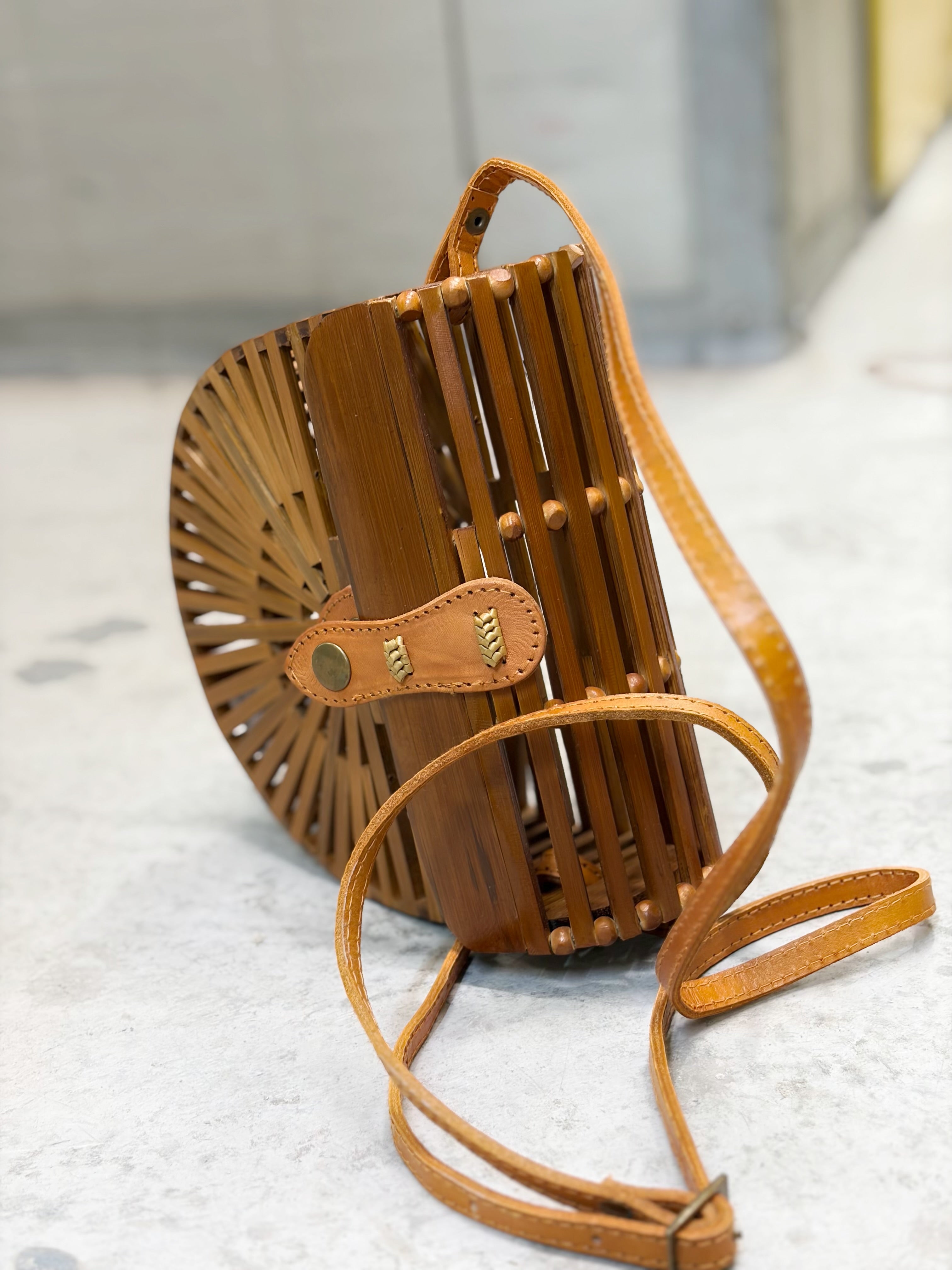 Bamboo small Arc Bag with Strap - Natural