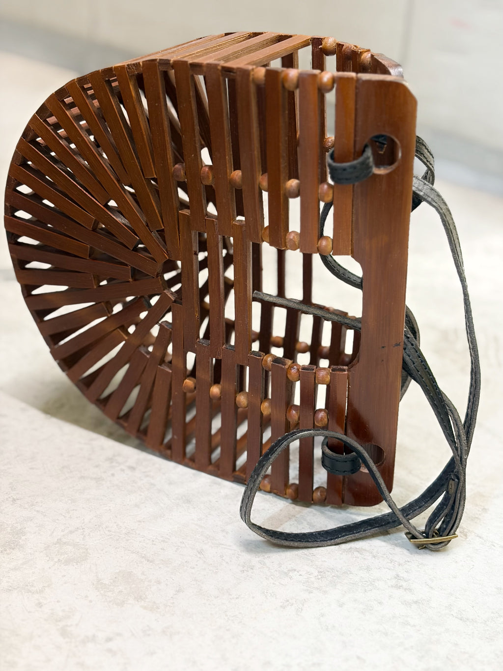 Bamboo Arc brown Bag with Strap -black