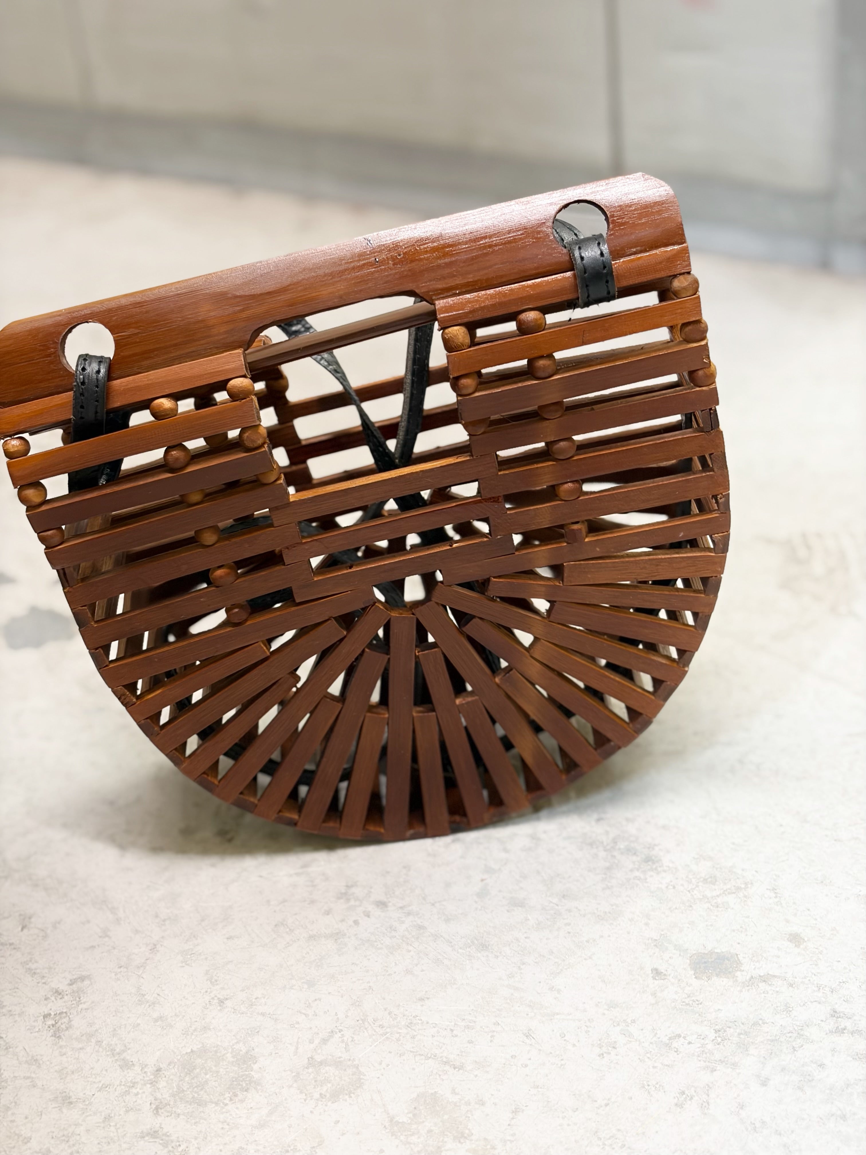 Bamboo Arc brown Bag with Strap -black
