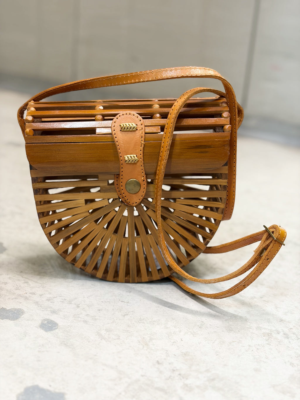 Bamboo small Arc Bag with Strap - Natural