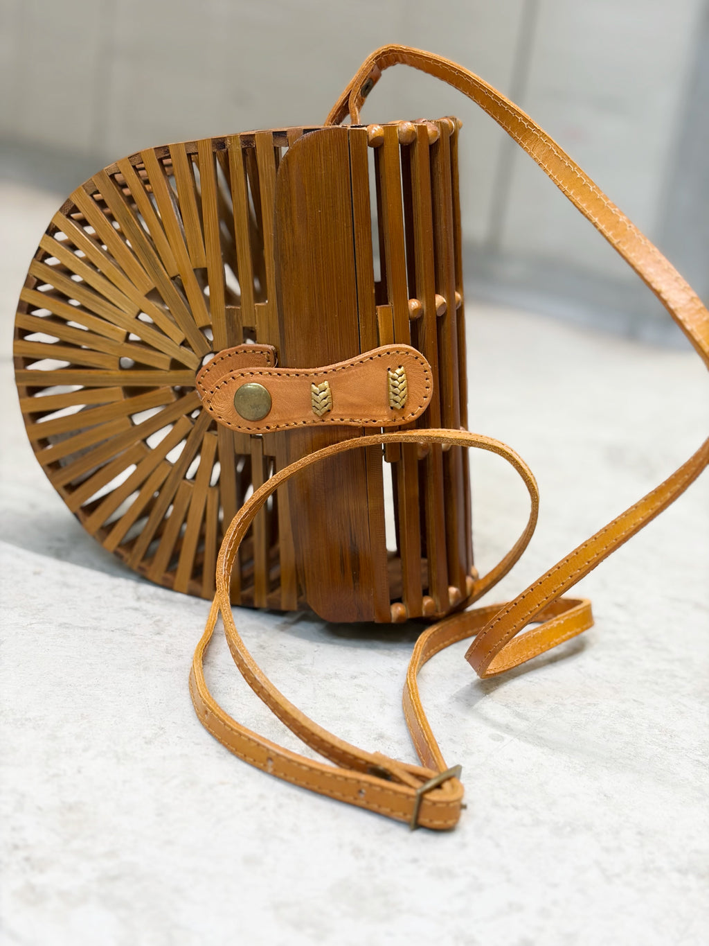 Bamboo small Arc Bag with Strap - Natural