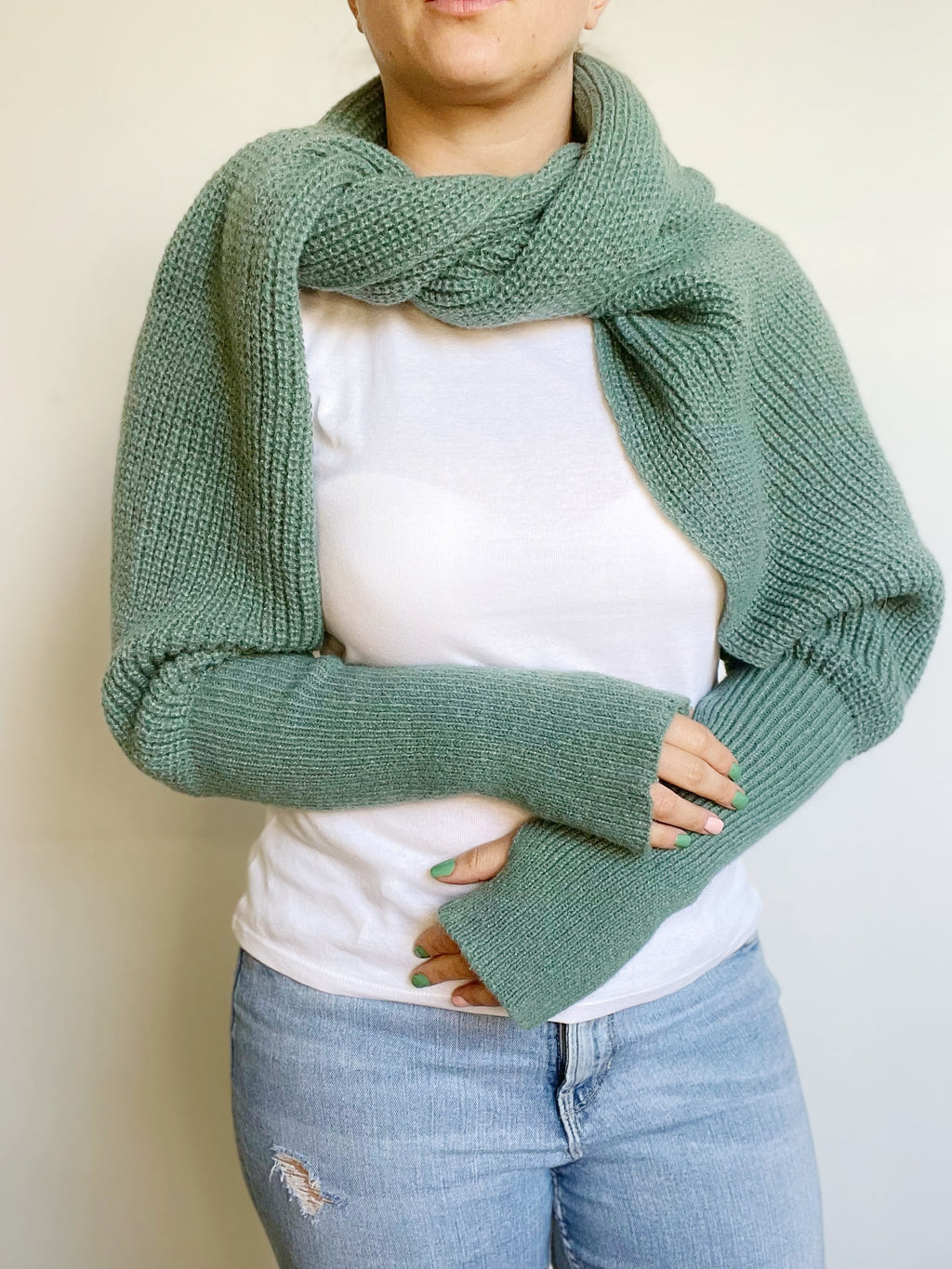 Brushed scarf with thum holes - Aurora green