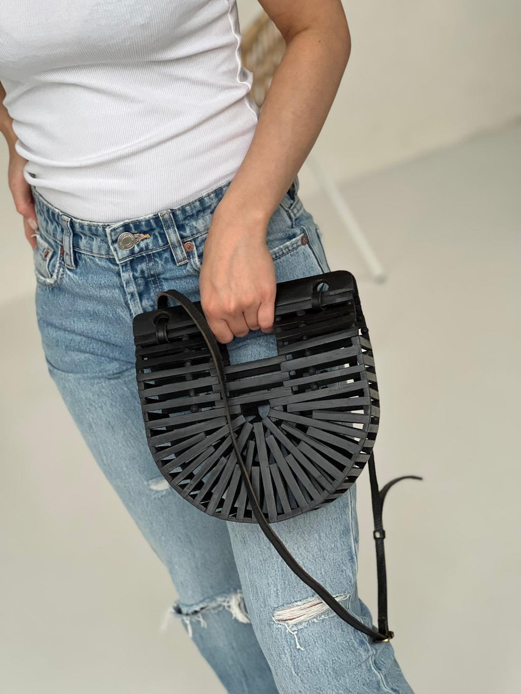 Bamboo Arc Bag with Strap - Black