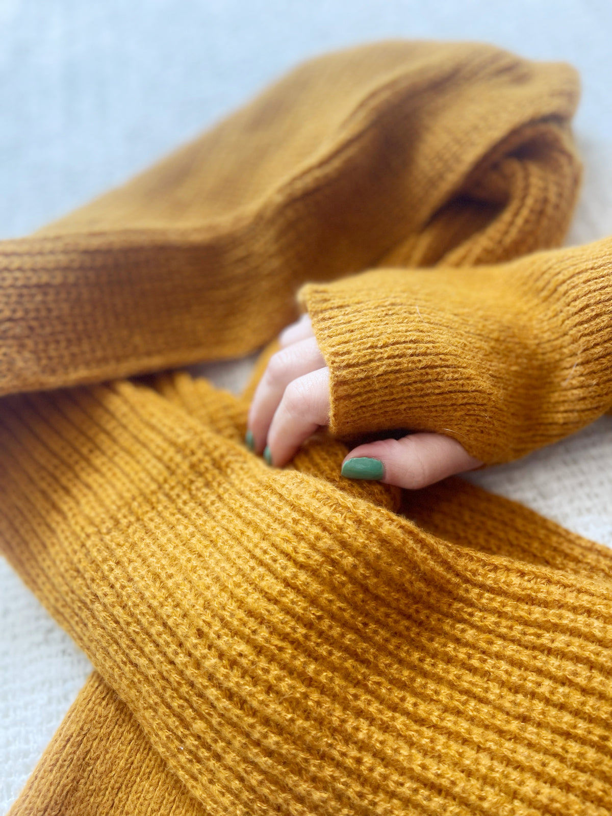 Brushed scarf with thumb holes - Mustard Yellow